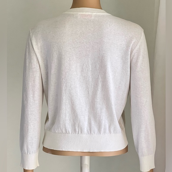 TORY BURCH White Fitted Sweater Cardigan with Crochet Detail - Picture 10 of 15